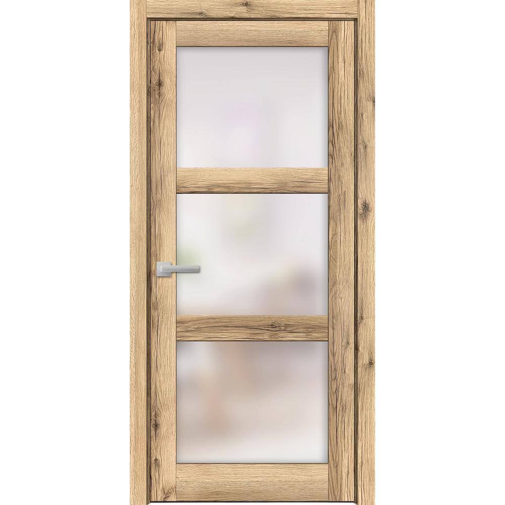 2552 28 in. x 84 in. Right-Hand/Inswing Solid Wood Frosted Glass Oak Single Prehung Interior Door with Hardware price history on PriceWatchPro