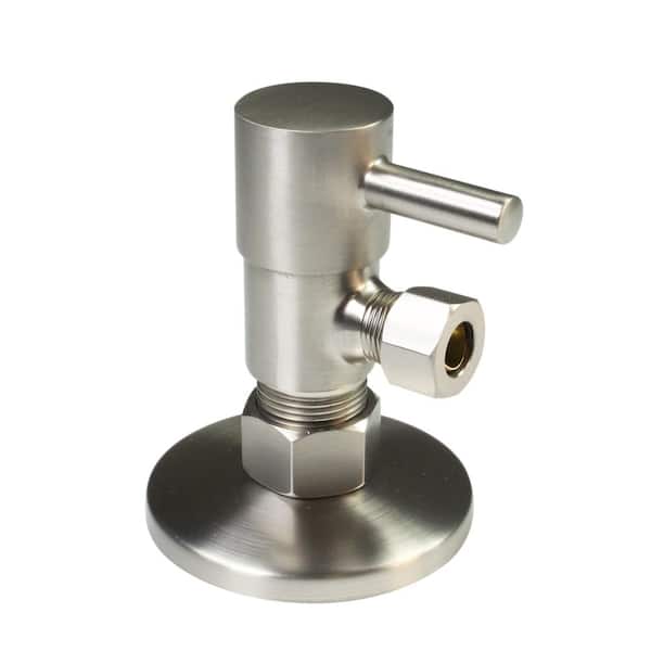 Westbrass 1/2 in. Nominal Compression Inlet x 3/8 in. O.D. Compression Outlet 1/4-Turn Round Angle Valve, Satin Nickel