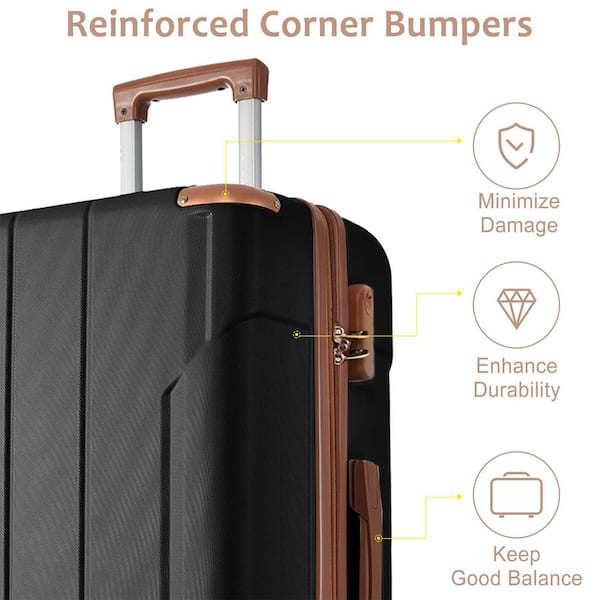 Merax Black and Brown 3-Piece ABS Hardshell Double Spinner Luggage