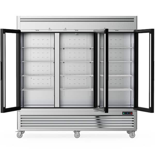 82 in. 72 cu. ft. Frost Free Defrost Commercial Upright Freezer 3 Glass Doors in Stainless Steel -13 to-5° F Fan Cooling