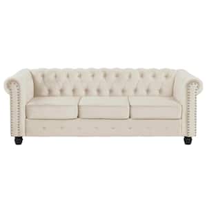 82 in. Round Arm 3-Seater Removable Cushions Sofa in Beige