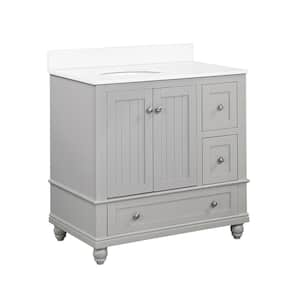 Tehila 36 in. Bathroom Vanity in Gray with Composite Granite Vanity Top in White with Ceramic Oval Sink and Backsplash