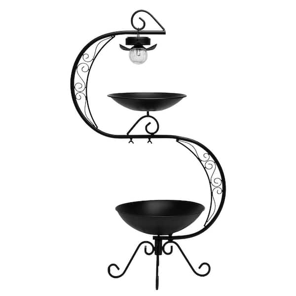 35 in. Black 2-Tier Bird Bath