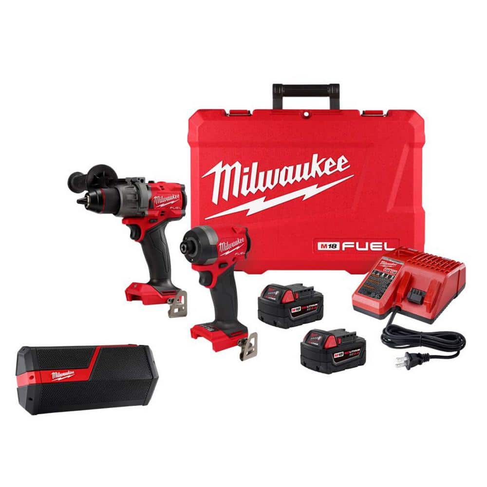 M18 FUEL 18-Volt Lithium-Ion Brushless Cordless Hammer Drill and Impact Driver Combo Kit with Wireless Jobsite Speaker -  Milwaukee, 3697-22-2891