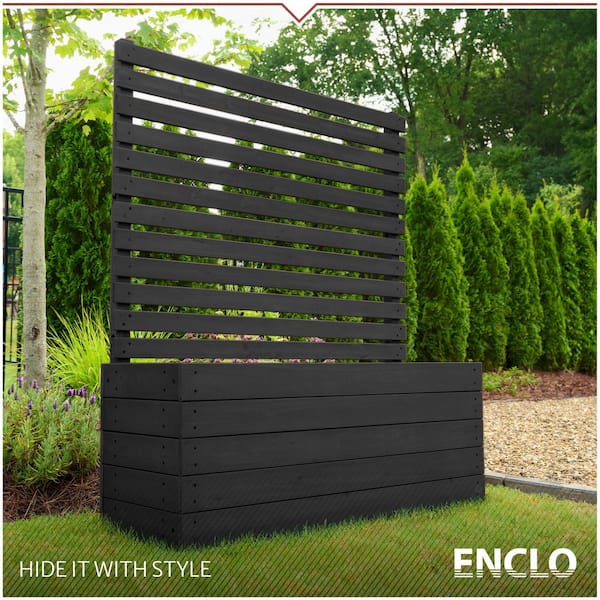 Tacoma 4 ft. H x 3.5 ft. W x 1.2 ft. L Cedar Wood Charcoal Flat Top Privacy Fence Screen Panel with Planter Box