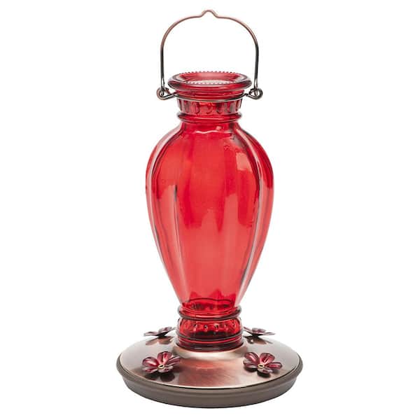 Perky-Pet Red Daisy Vase Decorative Glass Hummingbird Feeder - 18 oz. Capacity