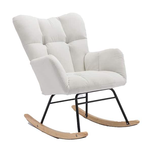 Sudzendf White Mid Century Modern Velvet Tufted Metal Outdoor Rocking Chair
