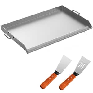 Stainless Steel Griddle, 32 in. x 17 in.Universal Flat Top Rectangular Plate, BBQ Charcoal/Gas Grill with 2-Handles