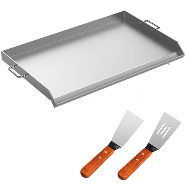 SKYSHALO Stainless Steel Griddle, 32 in. x 17 in.Universal Flat Top Rectangular Plate, BBQ Charcoal/Gas Grill with 2-Handles