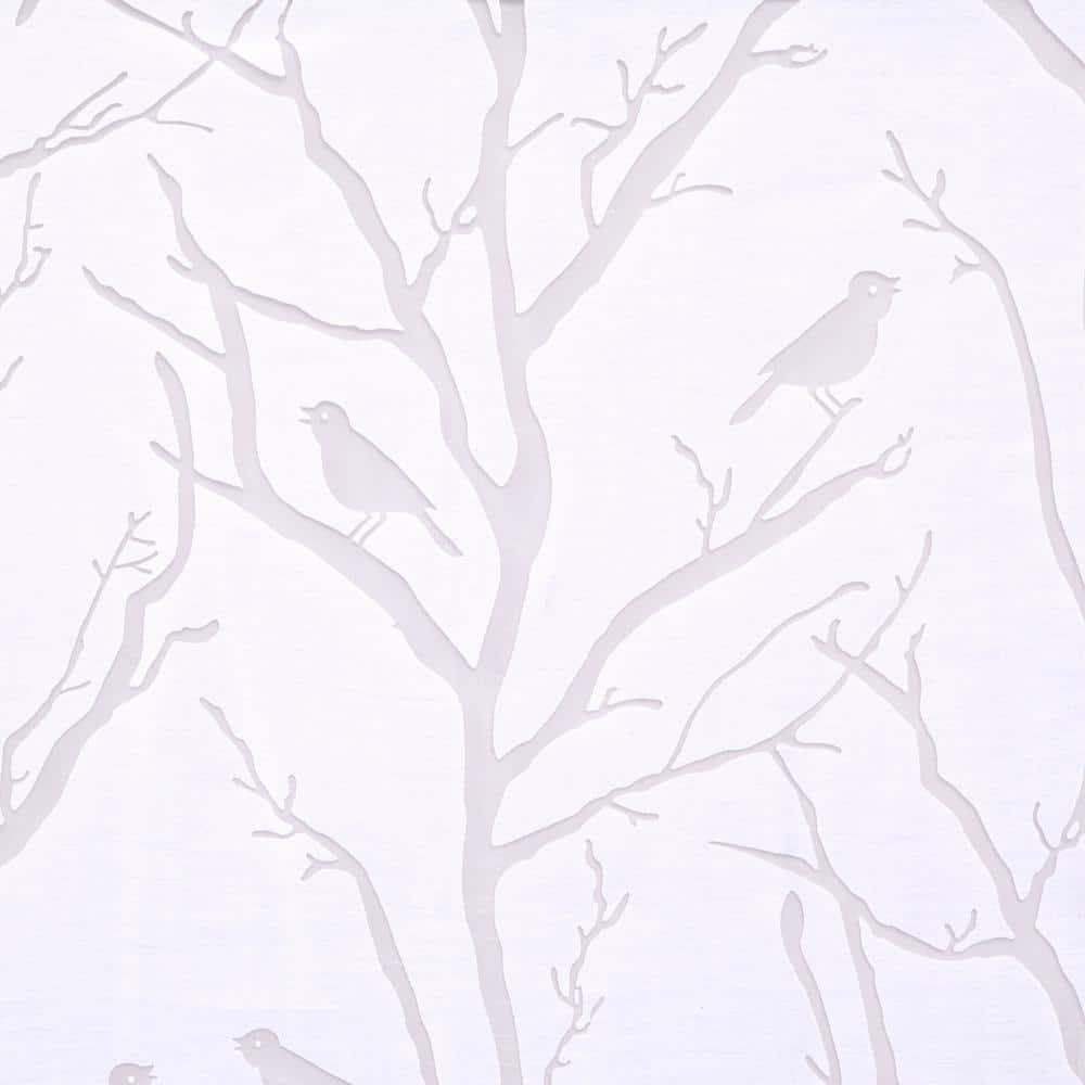 White Sheer Polyester Grommet Top Bird Print Window Panel