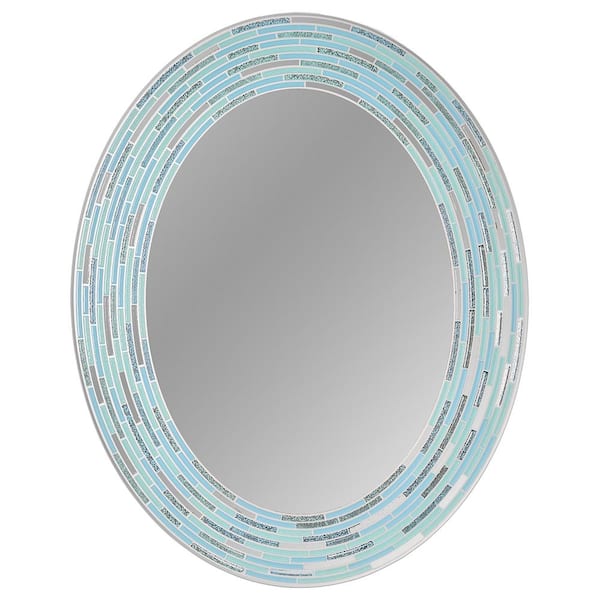 Head West 23 in. x 29 in. Sea Glass Tile Framed Oval Wall Decorative Vanity Mirror