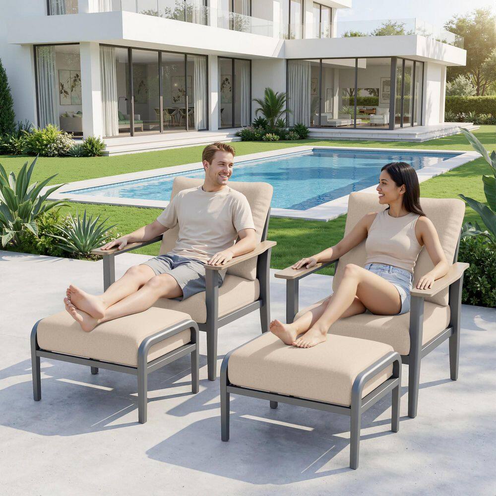 Gray Aluminum Outdoor Lounge Chair with Beige Cushions price history on PriceWatchPro
