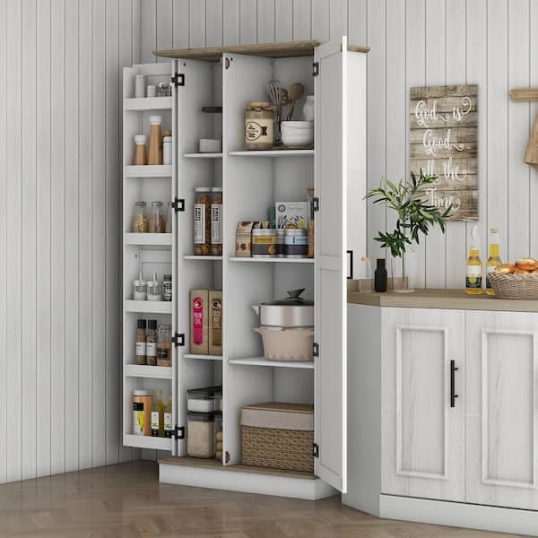 HOMCOM 31.5 in. W Wood Kitchen Pantry Cabinet, Modern Storage Cabinet with 6 Spice Racks and Adjustable Shelves, Cream White