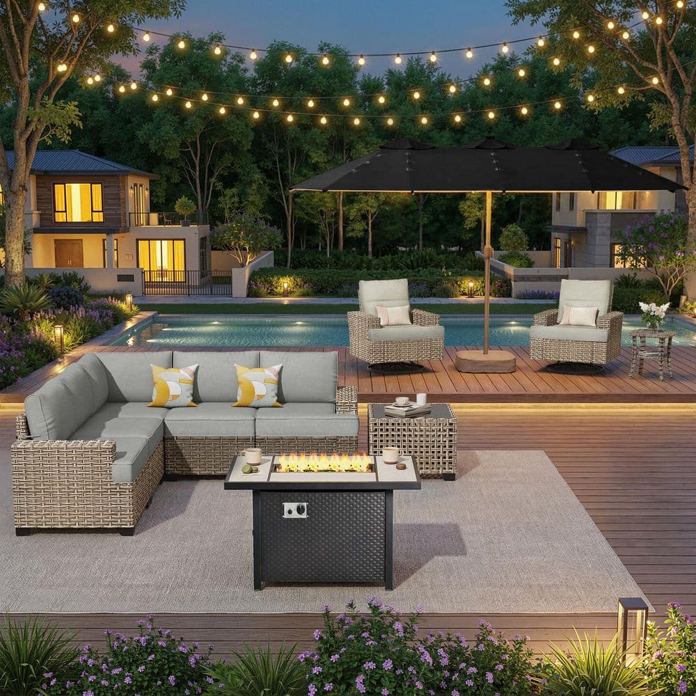 Tiberty Gray 11-Piece Wicker Patio Conversation Set with Dark Gray Cushions and Patio Umbrella in Dark Gray price history on PriceWatchPro
