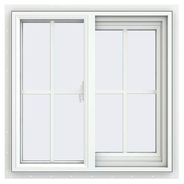 JELD-WEN 23.5 in. x 23.5 in. V-2500 Series White Vinyl Right-Handed Sliding Window with Colonial Grids/Grilles