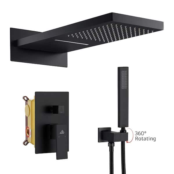 3-Spray Patterns with 2.5 GPM 22 in. Wall Mount Dual Shower Heads in Spot Resist Matte Black (Valve Included)