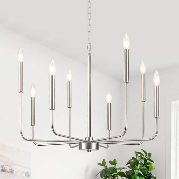 ADSENSTY Modern 8-Light Sand Nickel Linear Candlestick Chandelier Farmhouse Vintage Pendant Light