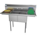 52 in. Freestanding Stainless Steel 2 Compartments Commercial Sink with Drainboard