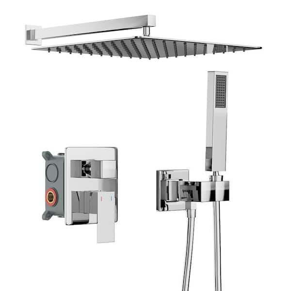 GIVING TREE 2-Spray Patterns 12 in. Dual Shower Heads Wall Mount Fixed and Handheld Shower Head in Chrome(Valve Included)