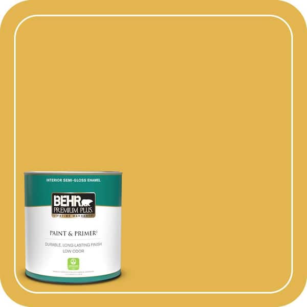 BEHR PREMIUM PLUS 1 qt. #360D-6 Yellow Gold Semi-Gloss Enamel Low Odor Interior Paint & Primer