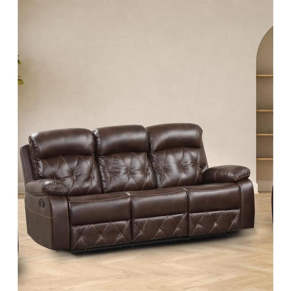 Arabella 83.88 in. Wide Flared Arm Faux Leather Straight Reclining Sofa In Brown