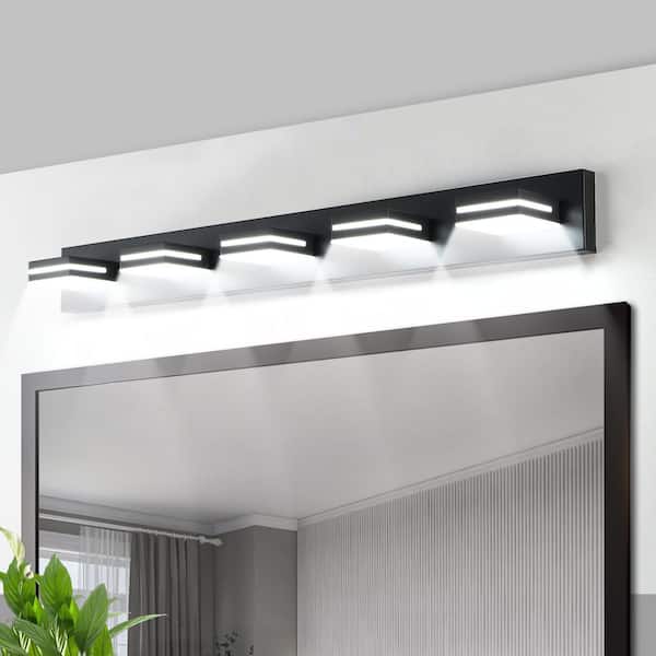 40.6 in. 5-Light Black Dimmable LED Vanity Light with 360 degree Rotatable Lamphead for Bathroom