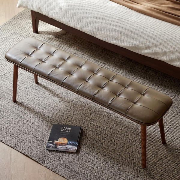 Eldon 51.18 in. W Modern Style Brown Solid Wood Table Bench with Leather Cushion