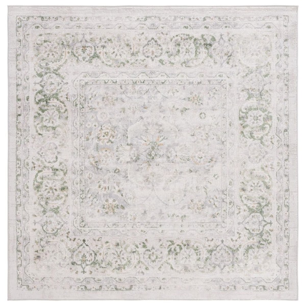 Palma 8 ft. x 8 ft. Beige/Green Distressed Border Square Area Rug