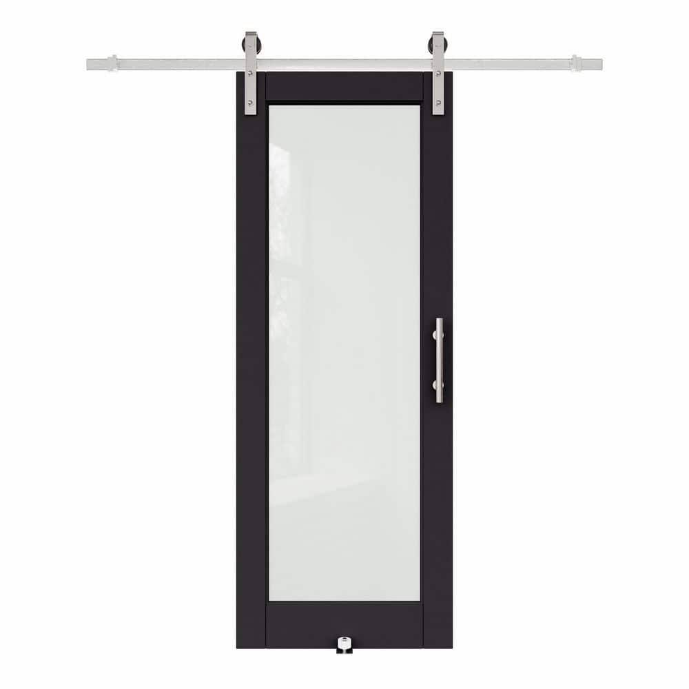 30 in. x 80 in. 1 Lite Tempered Frosted Glass Black Finished MDF Sliding Barn Door with Hardware Kit Nickel price history on PriceWatchPro