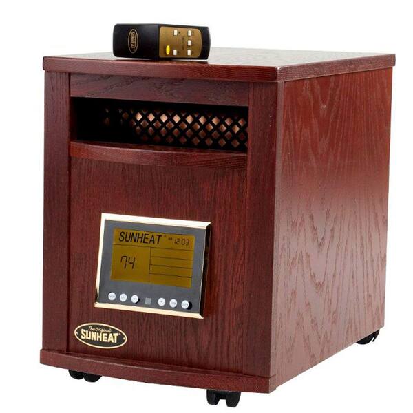 SUNHEAT 17.5 in. 1500-Watt Infrared Electric Portable Heater with Remote Control and Cabinetry - Mahogany-DISCONTINUED