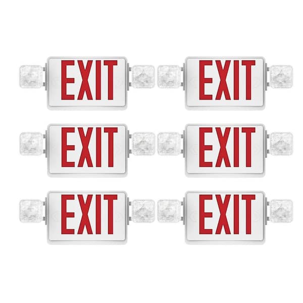 LED Exit Signs With Emergency Lights, Two Adjustable Square LED Lights Fire Resistant Double Sided (6-Pack)