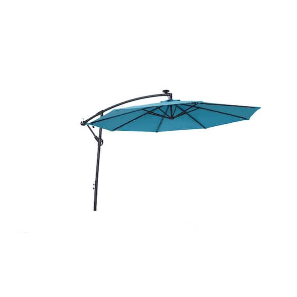 Unbranded 10 ft. Steel Octagon Cantilever Patio Umbrella in Light Blue with Solar LED Lighting