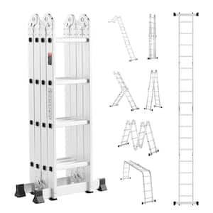 Folding Ladder 7-in-1 Tall Extension Step Ladder a Frame 4-Step Telescoping Ladder 15.5 ft. Reach Height Multi-Position