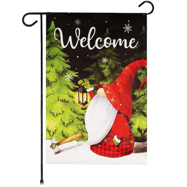 G128 1 ft. x 1.5 ft. Polyester Welcome Festive Gnome with Lantern Christmas Garden Flag 2-Sided Printed Blockout