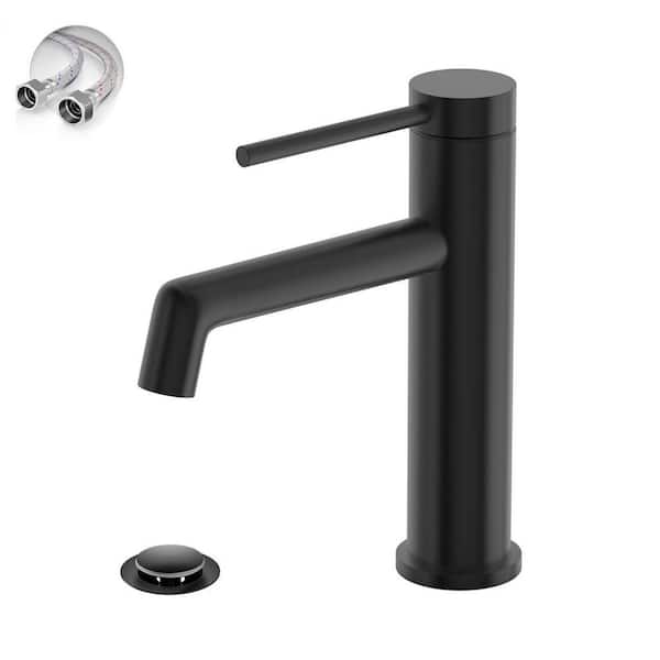 Matte Black Bathroom Sink Faucet, Single Hole Single Handle Modern RV Bathroom Faucet, with Water Supply Line