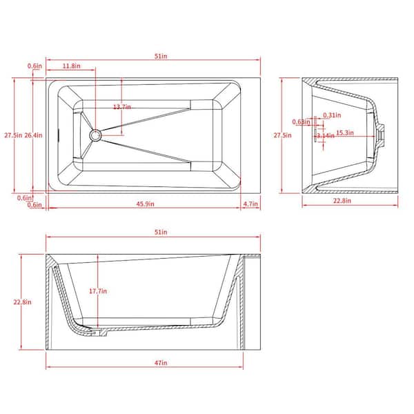 Moray 51 in. x 27.5 in. Solid Surface Stone Resin Flatbottom Freestanding Soaking Rectangular Bathtub in Matte White