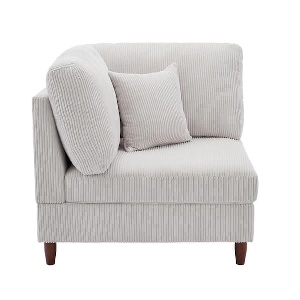 Uixe Modern Sea Salt Gray Corduroy Fabric Left Arm Facing Sectional Corner Armchair with Wood Legs Set of 1
