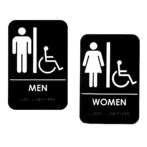 9 in. x 6 in. Black Men and Women Braille Handicapped Restroom Sign (14-Pack)