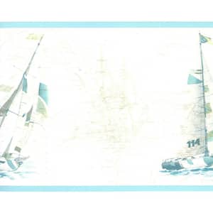 Falkirk Brin Sailboats Beige, Blue, Teal Wallpaper Border
