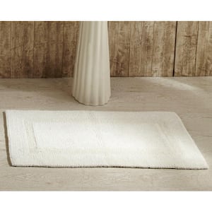 Lux Collection 17 in. x 24 in. White Race Track and Solid 100% Cotton Rectangle Reversible Bath Rug