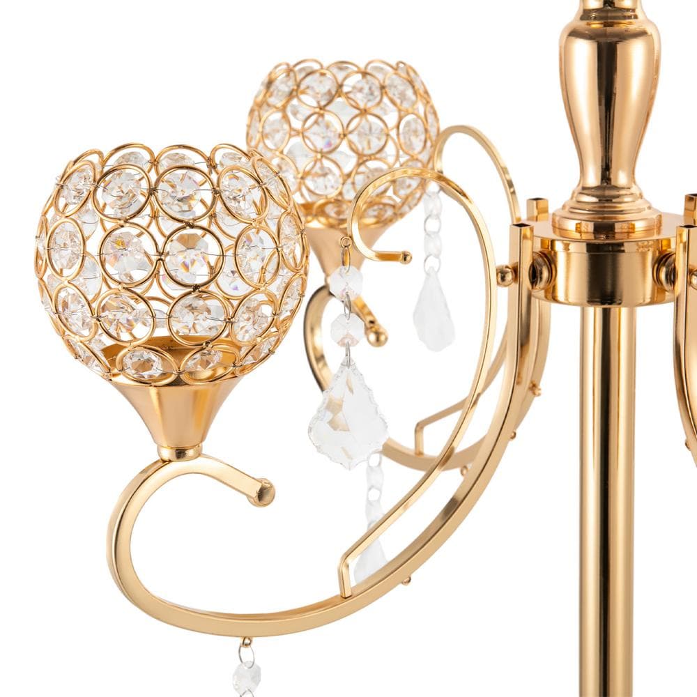 Gold Crystal 5-Arm Tabletop Candelabra Set