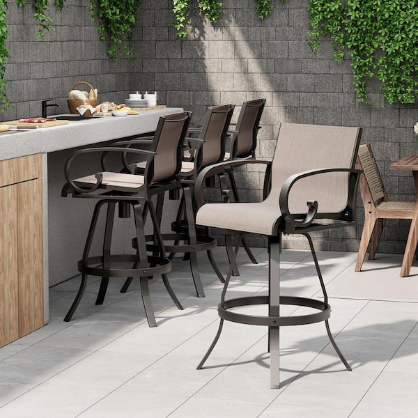 Patio Swivel Aluminum Outdoor Bar Stool in Augustine Ashe Sunbrella Textilene Fabric (4-Pack)
