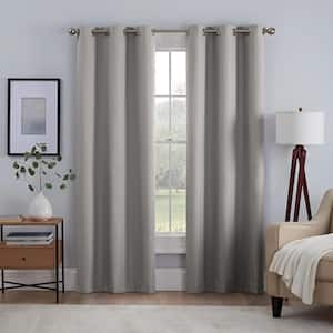Kylie Thermaback Grey Solid Polyester 37 in. W x 63 in. L 100% Blackout Pair Grommet Top Curtain Panel