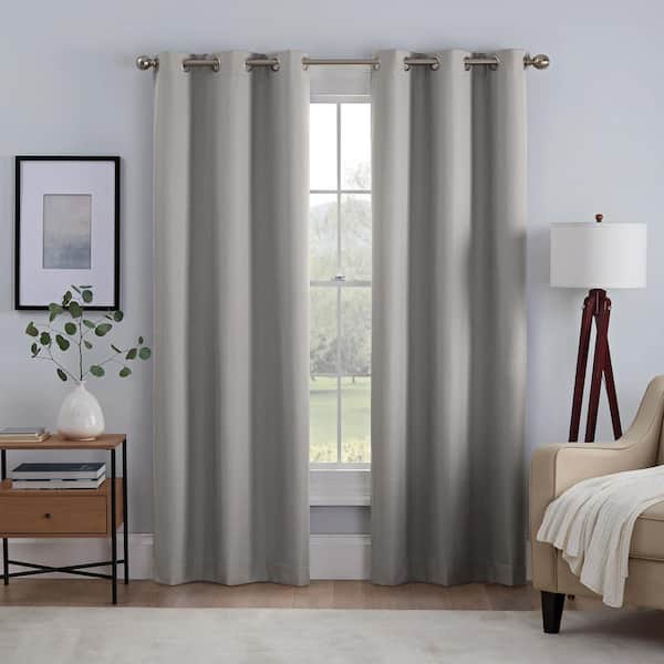 Eclipse Kylie Thermaback Grey Solid Polyester 37 in. W x 63 in. L 100% Blackout Pair Grommet Top Curtain Panel