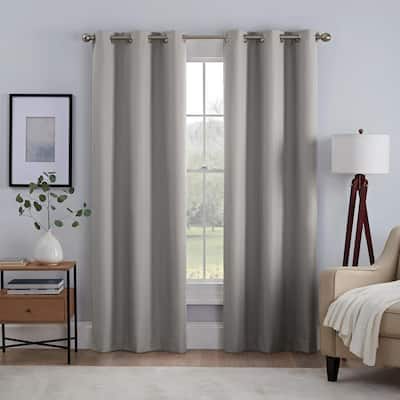 Kylie Absolute Zero Grey Polyester 37 in. x 84 in. Grommet Blackout Curtain Panel (Set of 2)