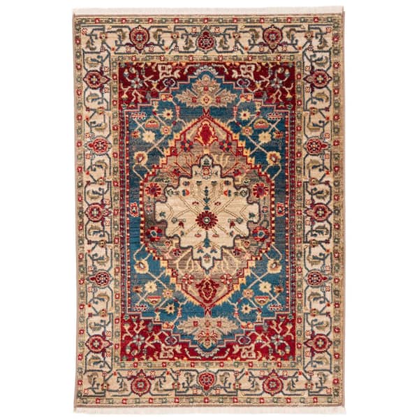 Kashan 3 ft. x 5 ft. Ivory/Blue Border Area Rug