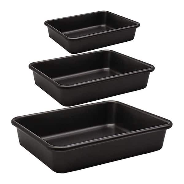 3-Pack Nonstick Roasting Pan Set Black Carbon Steel Oven Bakeware Nesting Trays Rectangular Kitchen Baking
