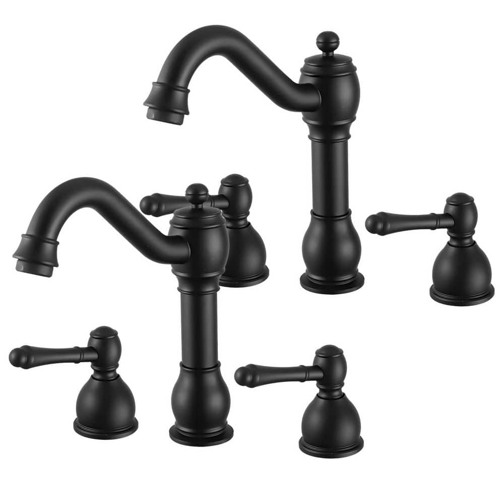 Double Handles 8 in. Widespread Bathroom Faucet 3-Hole Sink Faucet in Matte Black (2-Pack) price history on PriceWatchPro