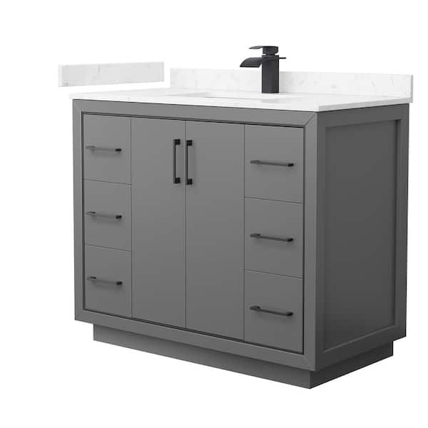 Wyndham Collection Icon 42 in. W x 22 in. D x 35 in. H Single Bath Vanity in Dark Gray with Carrara Cultured Marble Top