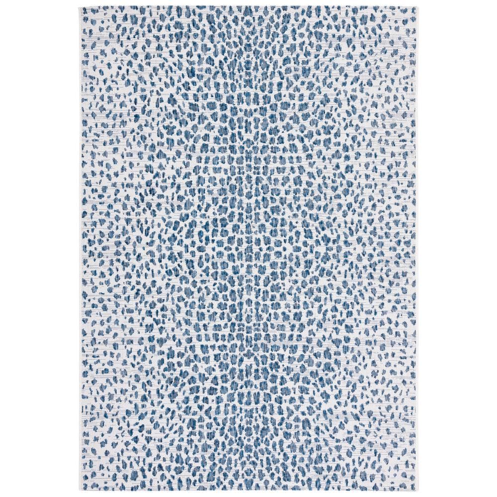 SAFAVIEH Courtyard Ivory/Navy Doormat 2 ft. x 4 ft. Cheetah Geometric ...